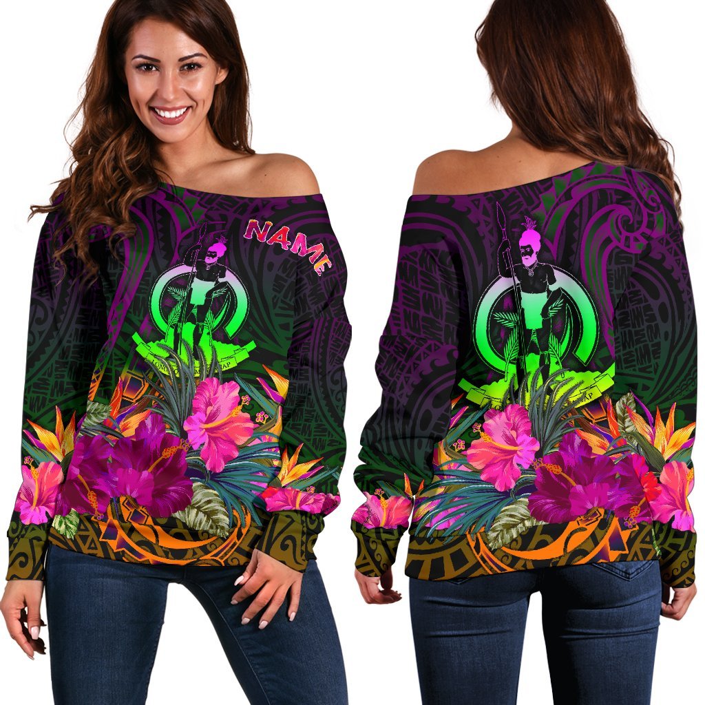 Vanuatu Personalised Women's Off Shoulder Sweater - Summer Hibiscus Art - Polynesian Pride