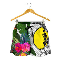 New Caledonia Women's Short White - Turtle Plumeria Banana Leaf - Polynesian Pride
