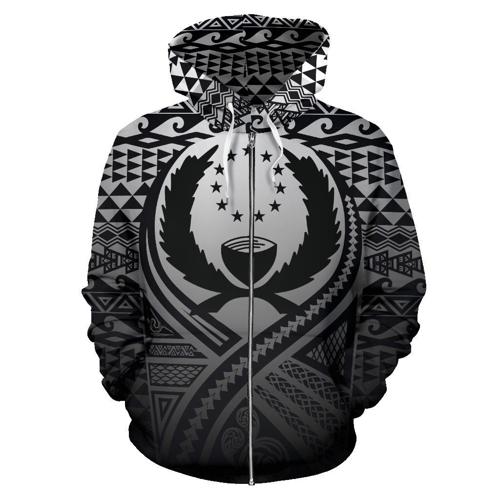 Pohnpei All Over Zip up Hoodie Lift up Black - Polynesian Pride