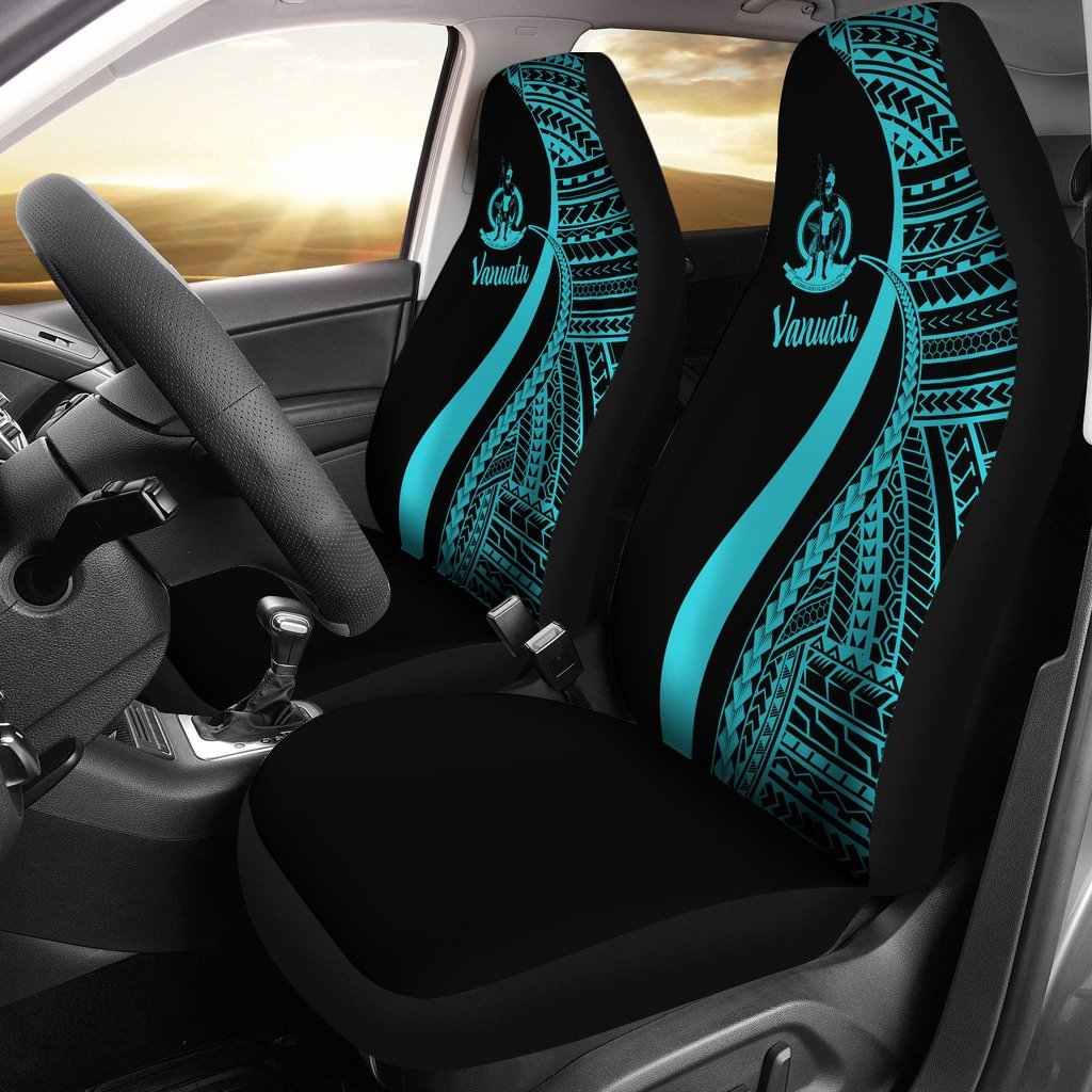 Vanuatu Car Seat Covers - Turquoise Polynesian Tentacle Tribal Pattern Universal Fit Turquoise - Polynesian Pride