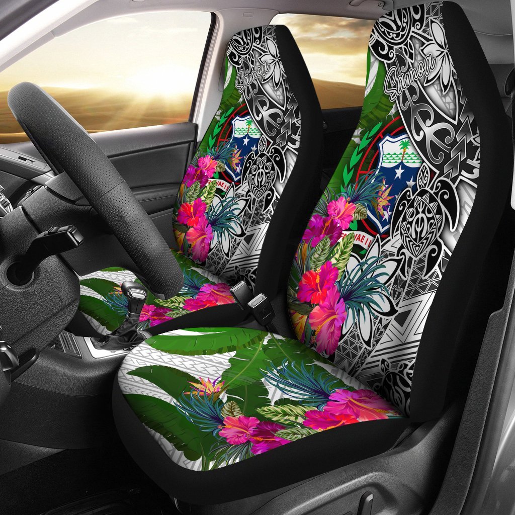 Samoa Car Seat Covers White - Turtle Plumeria Banana Leaf Universal Fit White - Polynesian Pride