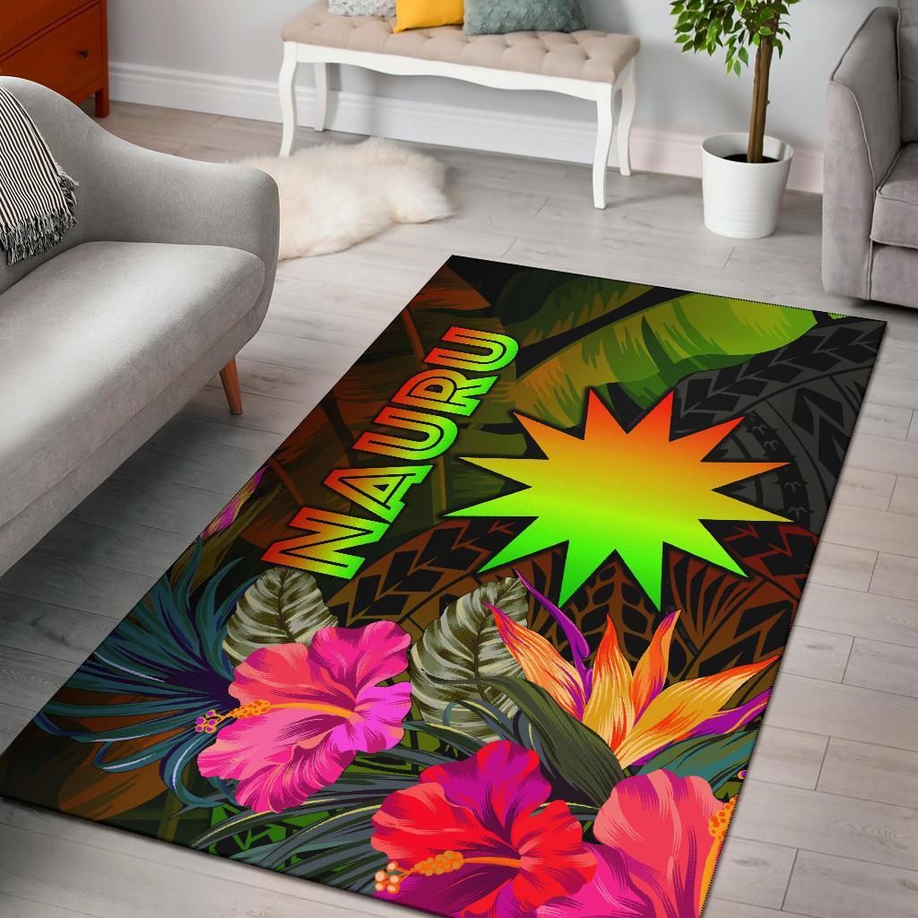 Nauru Polynesian Area Rug - Hibiscus and Banana Leaves Reggae - Polynesian Pride