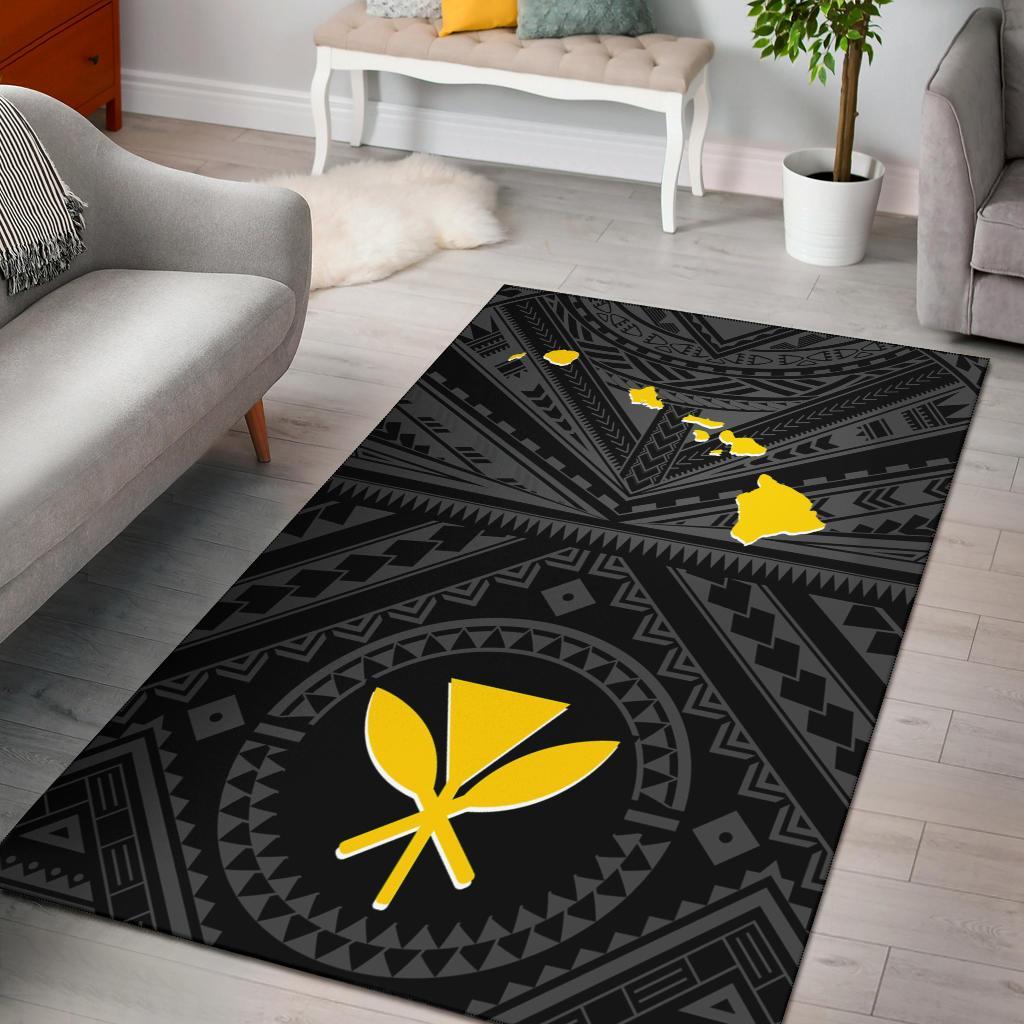 Hawaii Area Rug - Hawaii Kanaka Maoli And Map ( Black) Black - Polynesian Pride