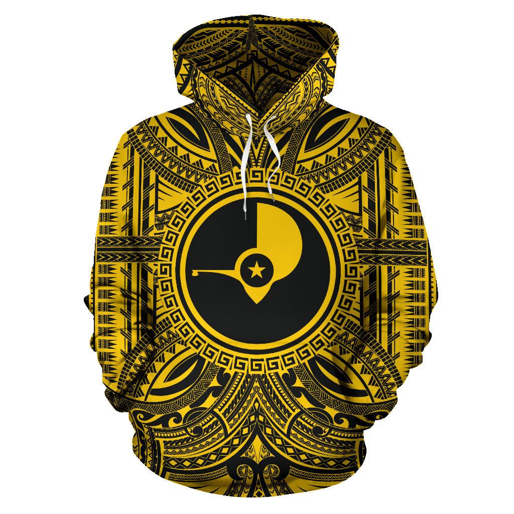Yap ll Over Hoodie Yap Coat of rms Polynesian Gold Black Unisex Gold - Polynesian Pride