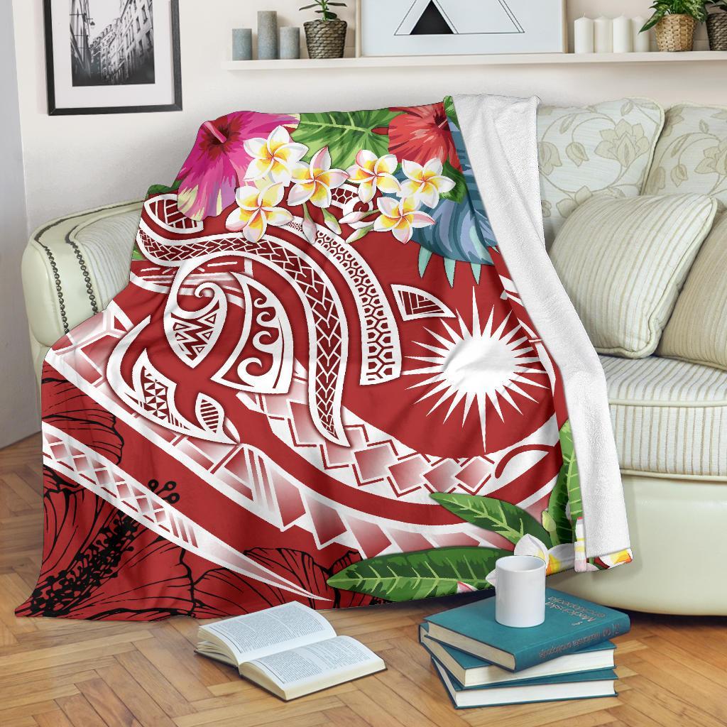 Marshall Islands Polynesian Premium Blanket - Summer Plumeria (Red) White - Polynesian Pride