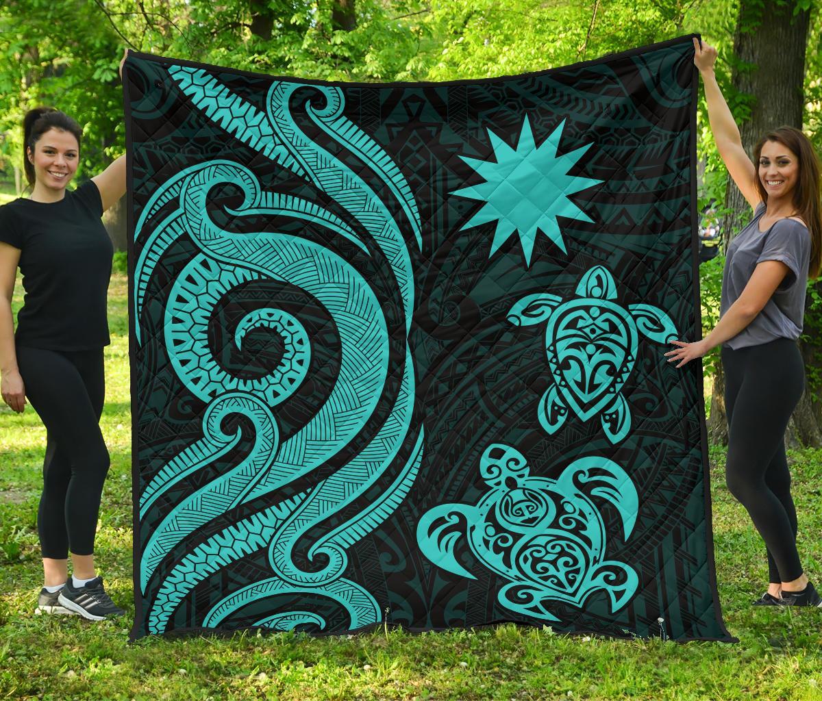 Nauru Premium Quilt - Turquoise Tentacle Turtle Turquoise - Polynesian Pride