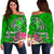 Hawaii Women's Off Shoulder Sweater - Turtle Plumeria Polynesian Tattoo Green Color Green - Polynesian Pride