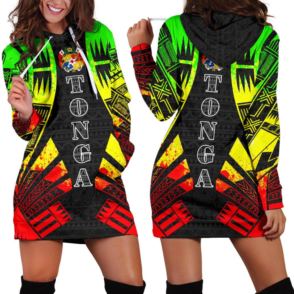 Tonga Hoodie Dress - Polynesian Tattoo Reggae Reggae - Polynesian Pride