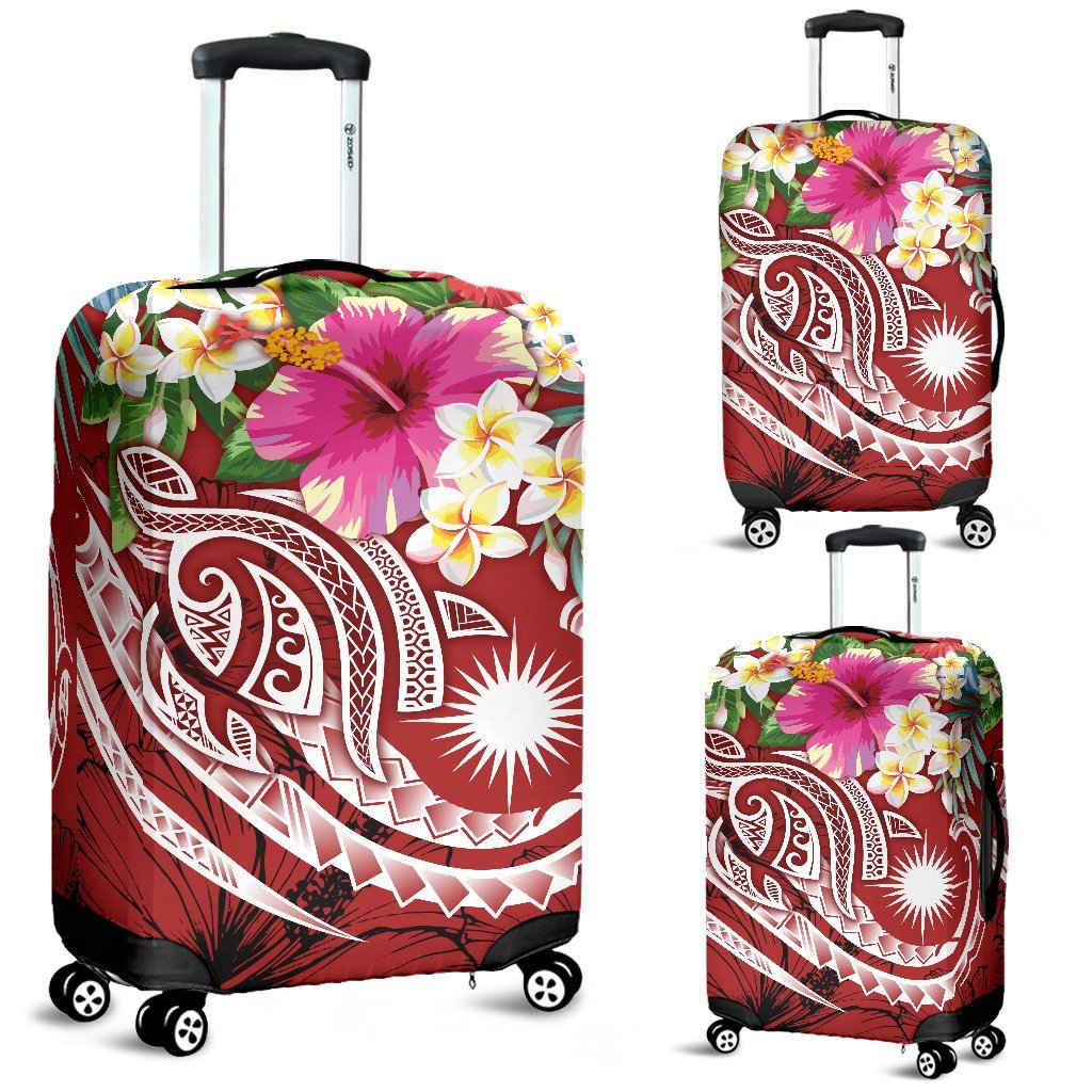 Marshall Islands Polynesian Luggage Covers - Summer Plumeria (Red) - Polynesian Pride