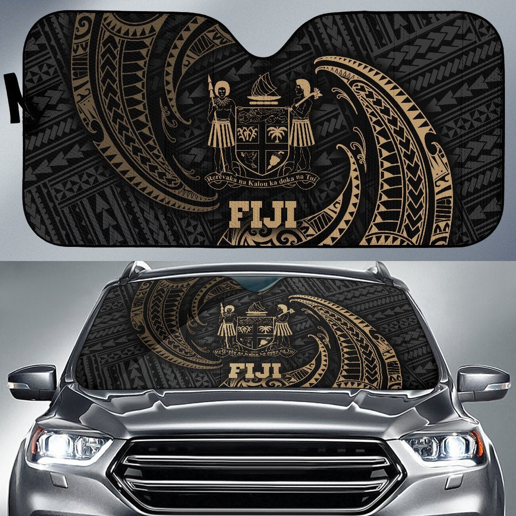 Polynesian Fiji Sun Shades - Gold Tribal Wave Auto Sun Shade Universal Fit Gold - Polynesian Pride