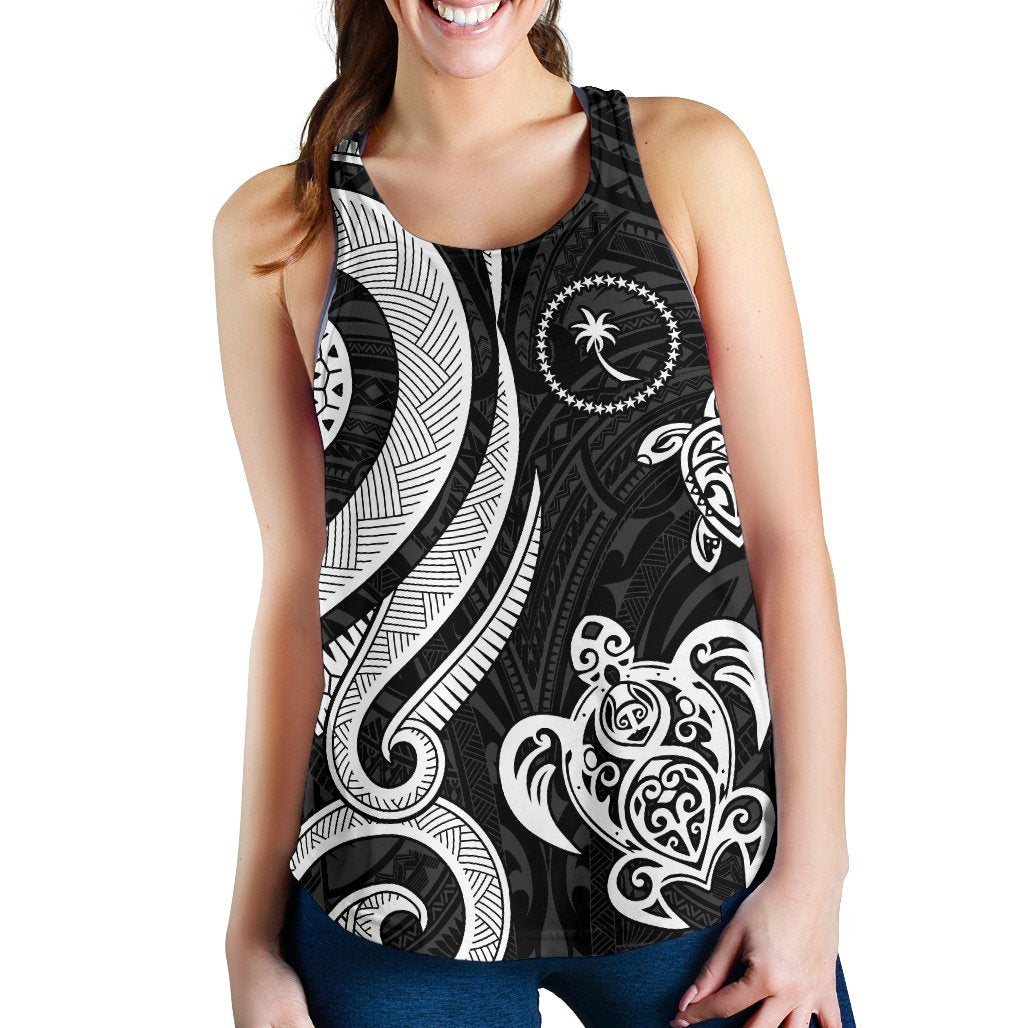 Chuuk Micronesian Women Racerback Tank - White Tentacle Turtle - Polynesian Pride