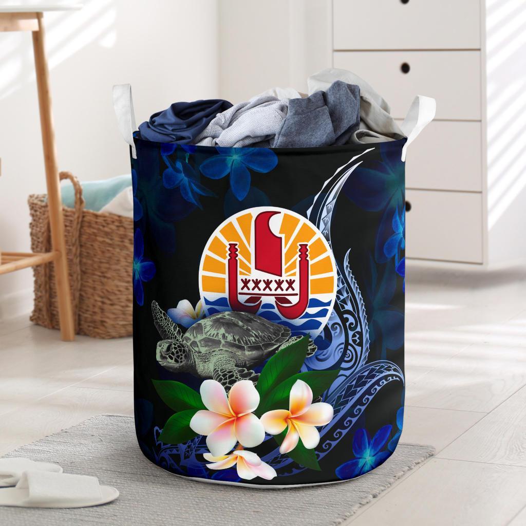 Tahiti Polynesian Laundry Basket - Turtle With Plumeria Flowers One Style One Size Blue - Polynesian Pride