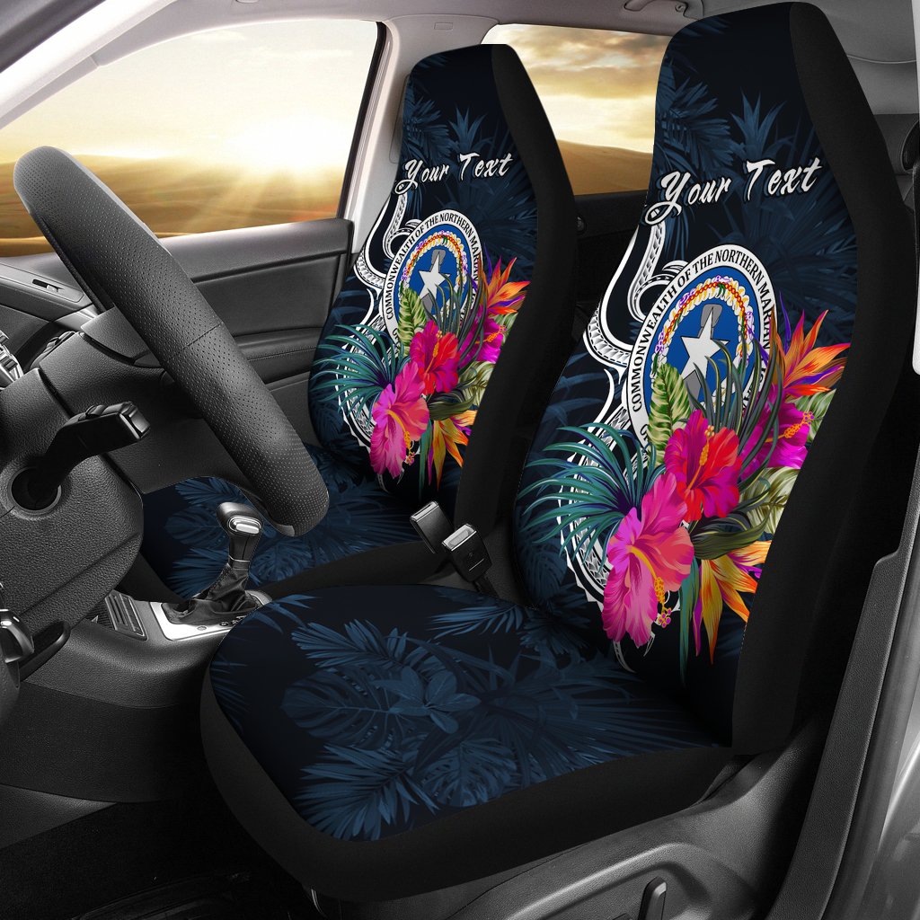 Northern Mariana Islands Polynesian Custom Personalised Car Seat Covers - Tropical Flower Universal Fit Blue - Polynesian Pride