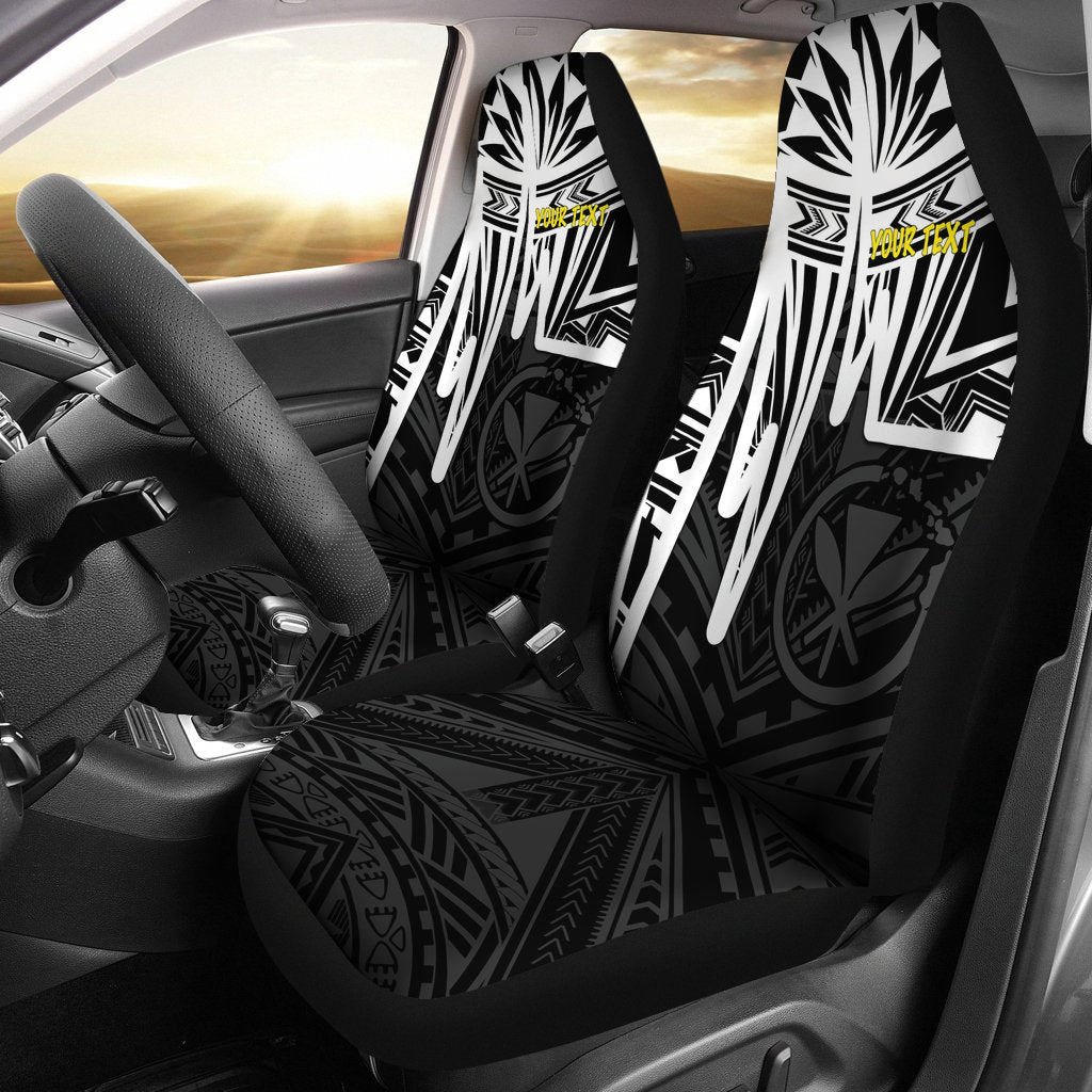 Hawaii Personalised Car Seat Covers - Kanaka Maoli With Polynesian Pattern In Heartbeat Style (Black,White) Universal Fit White - Polynesian Pride