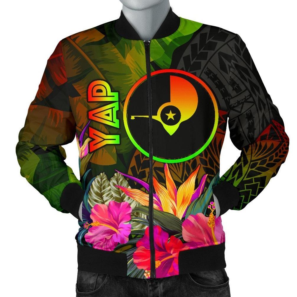 YAP Polynesian Men's Bomber Jacket- Hibiscus and Banana Leaves Reggae - Polynesian Pride