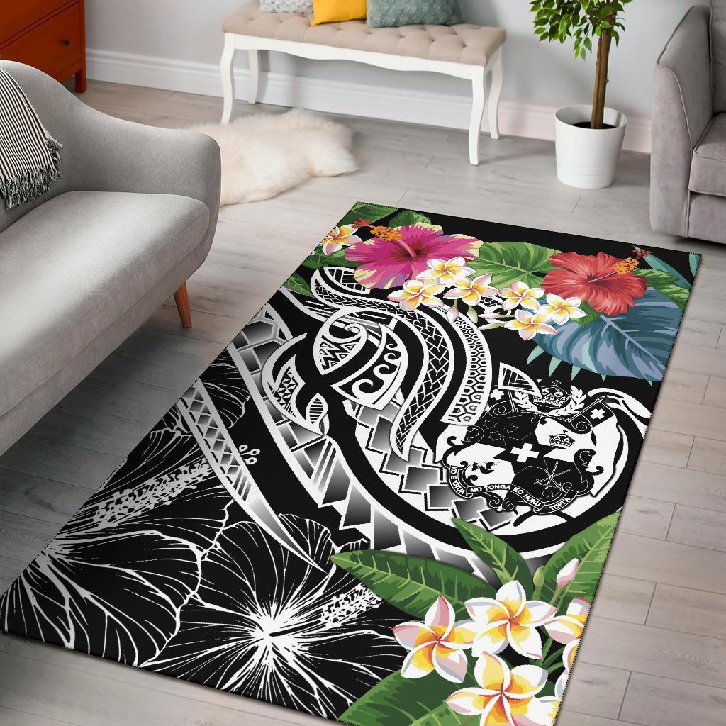 Tonga Polynesian Area Rug - Summer Plumeria (Black) Black - Polynesian Pride