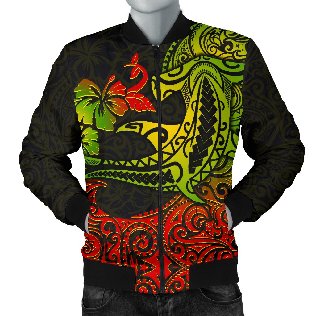 Hawaii Men's Bomber Jacket - Polynesian Hammerhead Shark Black - Polynesian Pride