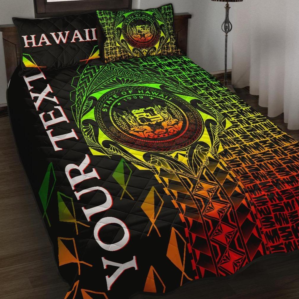 Hawaii Custom Personalised Quilt Bed Set - Hawaii Seal Rocket Style (Reggae) Black - Polynesian Pride