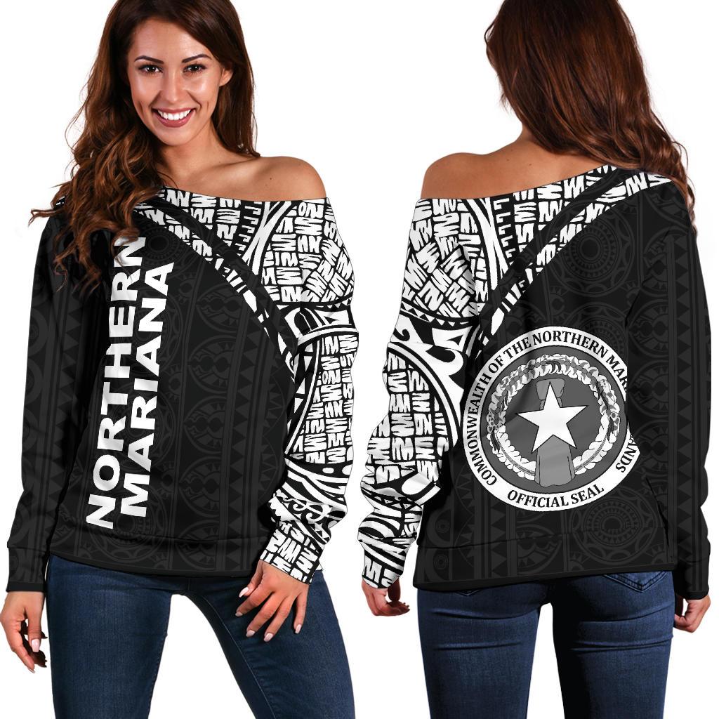 Northern Mariana Women's Off Shoulder Sweater - Curve Style Black - Polynesian Pride