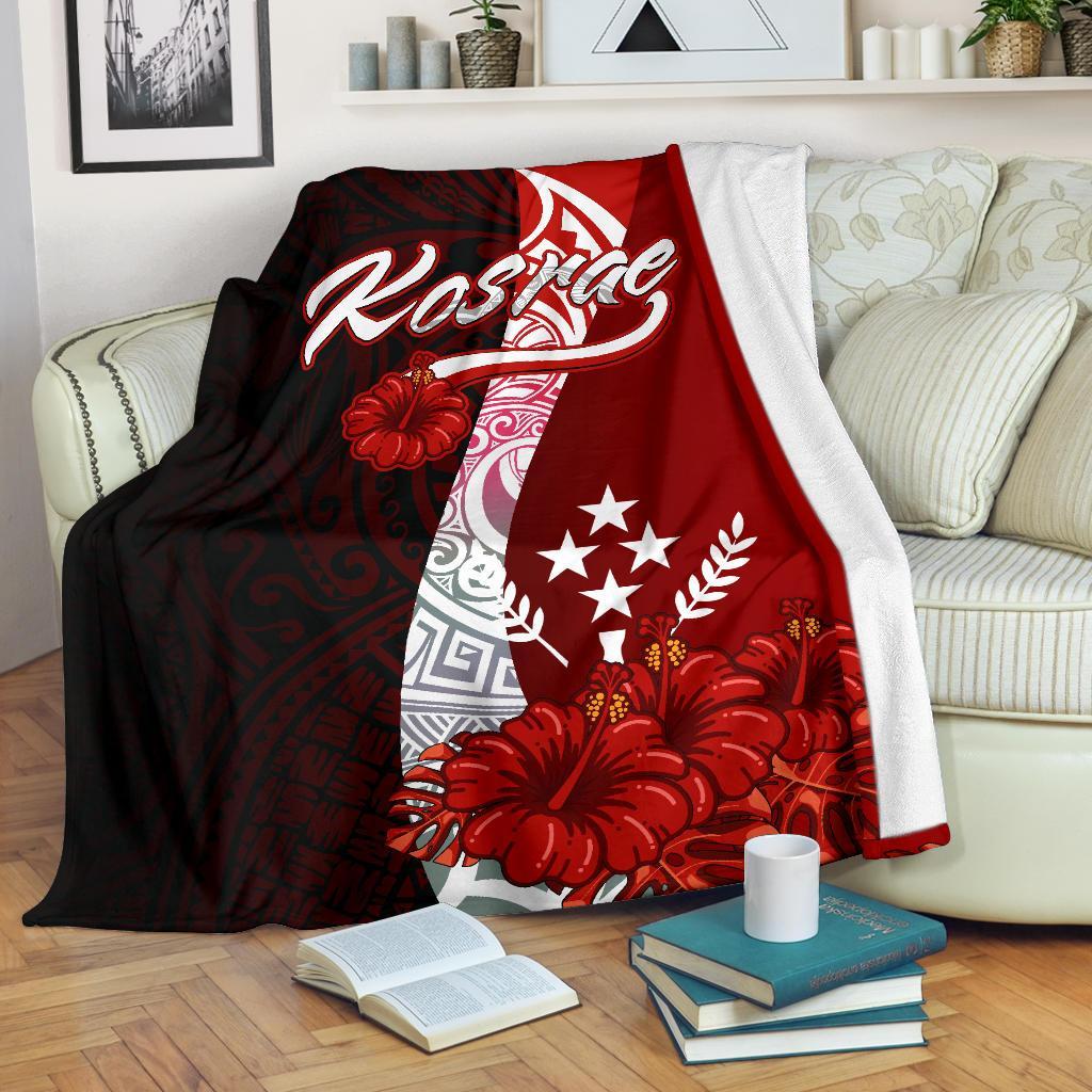 Kosrae Micronesia Premium Blanket - Coat Of Arm With Hibiscus White - Polynesian Pride