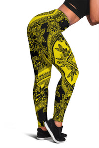 Polynesian Plumeria Mix Yellow Black Hawaii Women's Leggings AH Yellow - Polynesian Pride