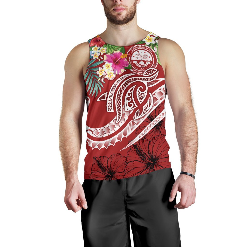 FSM Polynesian Men's Tank Top - Summer Plumeria (Red) - Polynesian Pride