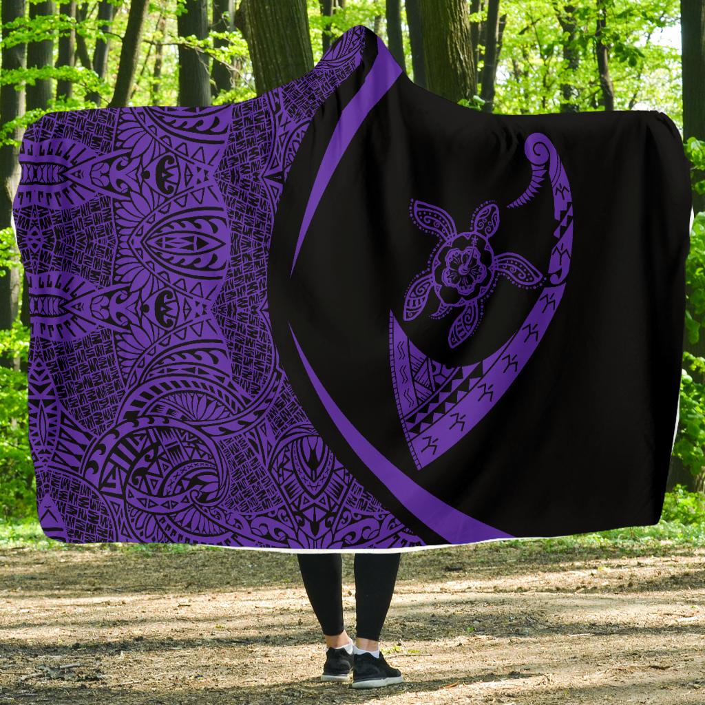 Hawaii Turtle Fish Hook Polynesian Hooded Blanket Purple - Circle Style Hooded Blanket Purple - Polynesian Pride