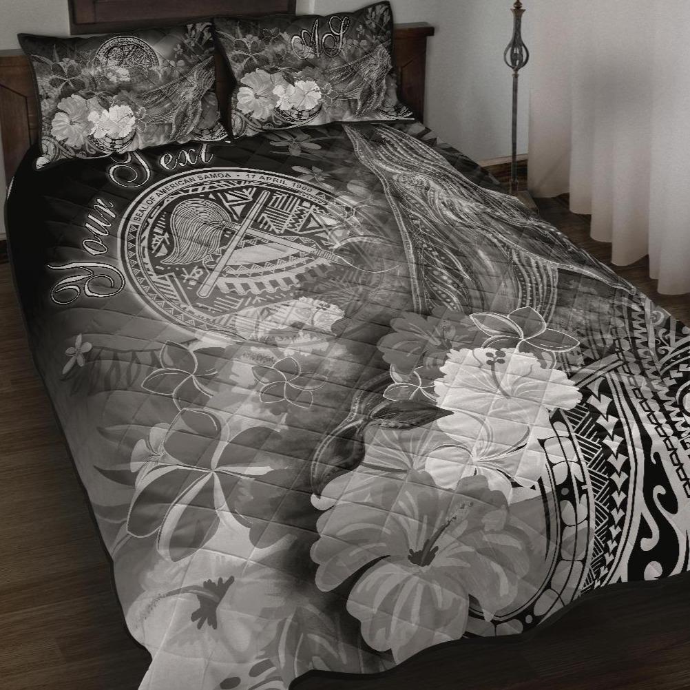 American Samoa Polynesian Custom Personalised Quilt Bed Set - Humpback Whale with Tropical Flowers (White) White - Polynesian Pride