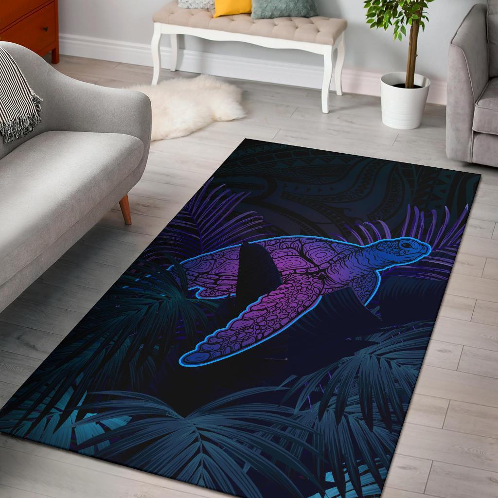 Hawaii Area Rug - Hawaii Turtle And Palm Polynesian Retrospective Black - Polynesian Pride