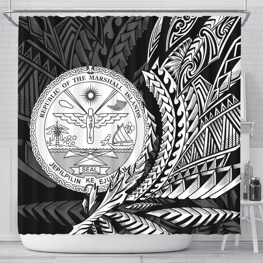 Marshall Islands Shower Curtains - Wings Style 177 x 172 (cm) Black - Polynesian Pride