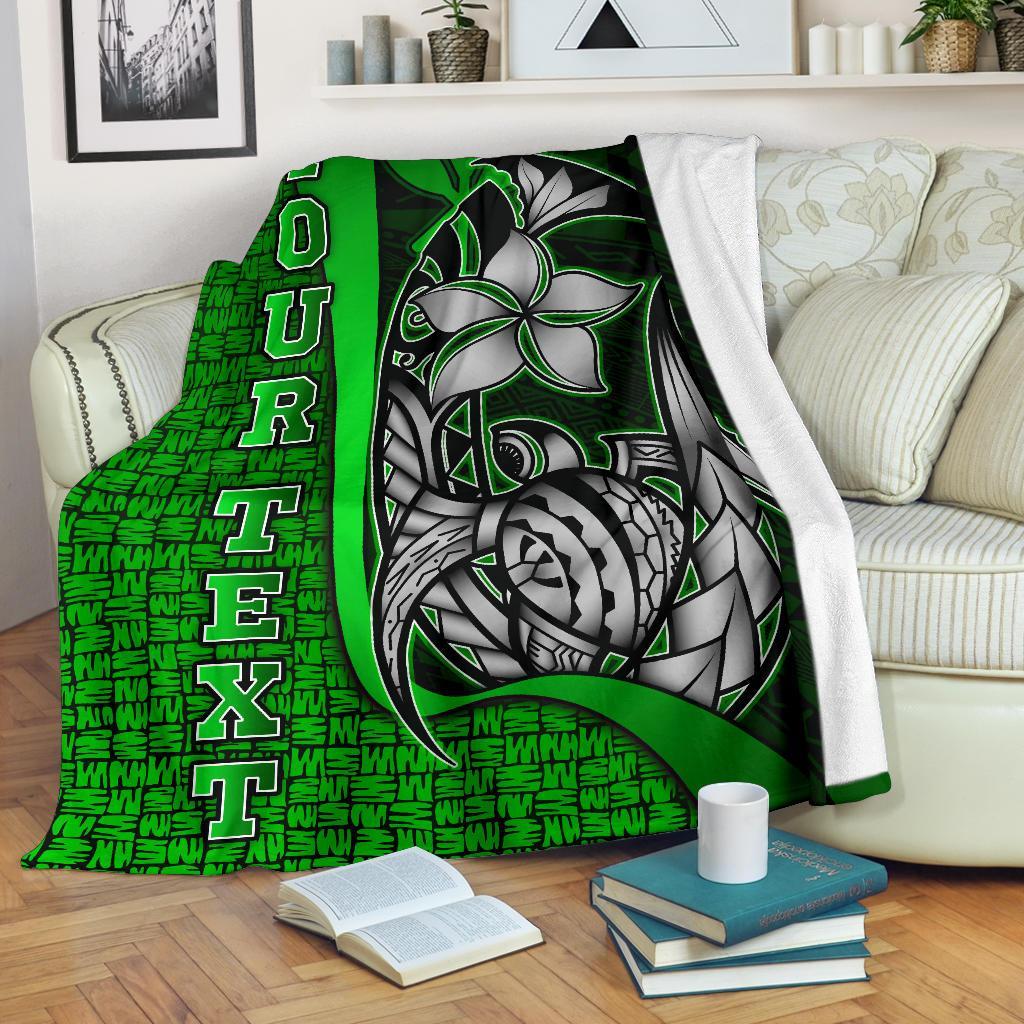 Polynesian Hawaii Custom Personalised Premium Blanket Green - Turtle with Hook White - Polynesian Pride