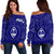 Guam Women's Off Shoulder Sweater - Guam Seal With Polynesian Tattoo Style (Blue) - Polynesian Pride