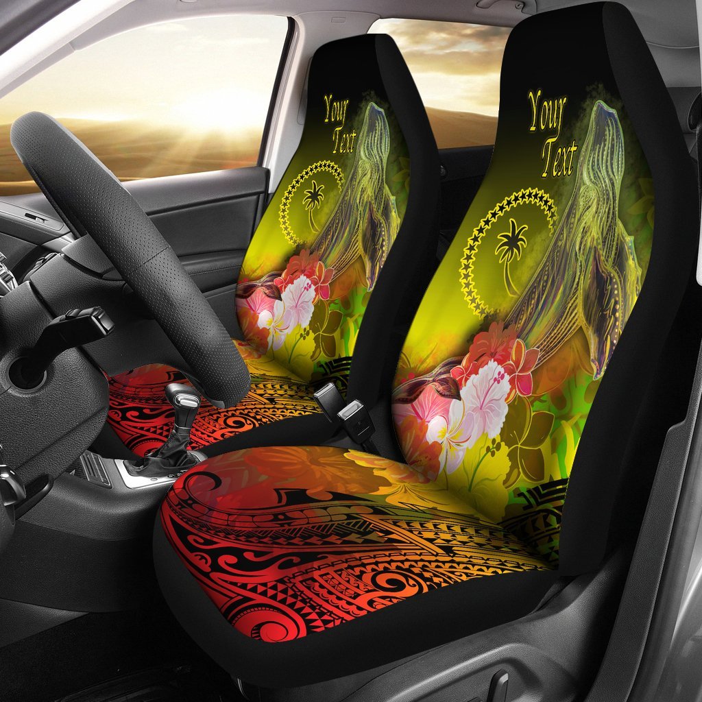 Custom Personalised Chuuk Car Seat Covers - Humpback Whale with Tropical Flowers (Yellow) Universal Fit Yellow - Polynesian Pride