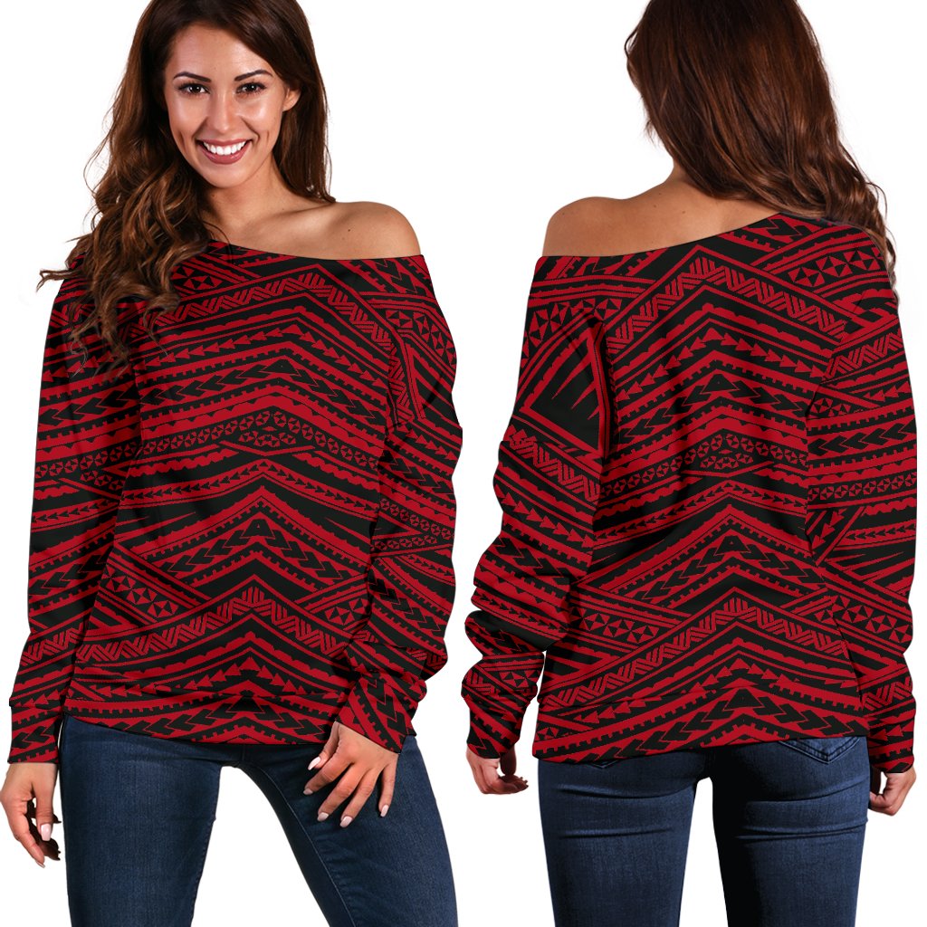 Polynesian Women's Off Shoulder Sweater 13 Red - Polynesian Pride