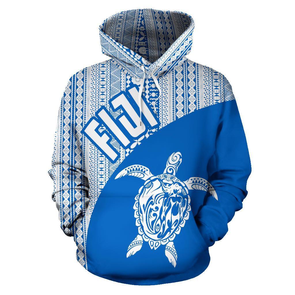 Fiji Tapa Hoodie Fiji Turtle Mermaid White Blue - Polynesian Pride