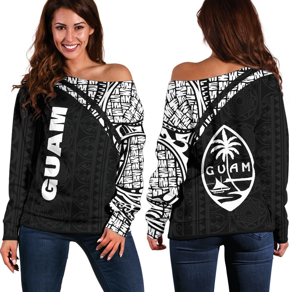 Guam Women's Off Shoulder Sweater - Curve Style Black - Polynesian Pride