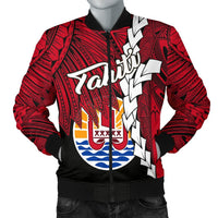 Tahiti Polynesian Men's Bomber Jacket - Tribal Wave Tattoo Flag Style Black - Polynesian Pride