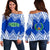 Pohnpei Women's Off Shoulder Sweater - Micronesia Royal Style Blue - Polynesian Pride