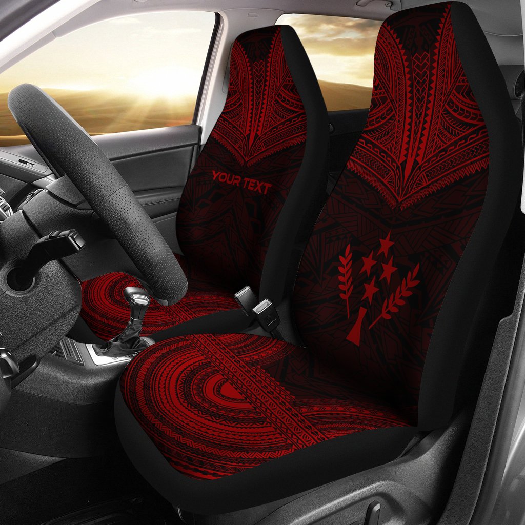 Kosrae Custom Personalised Car Seat Cover - Kosrae FLag Polynesian Chief Tattoo Red Version Universal Fit Red - Polynesian Pride