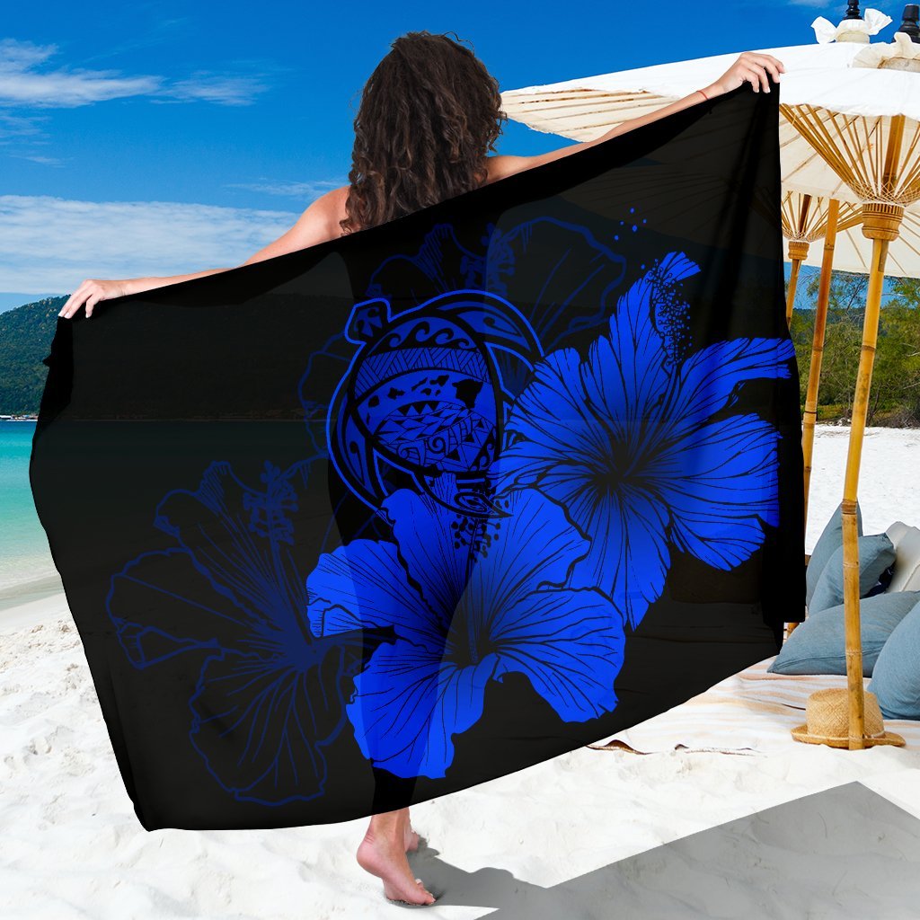 Hawaii Hibiscus Sarong - Turtle Map - Blue Sarong One Size Blue - Polynesian Pride