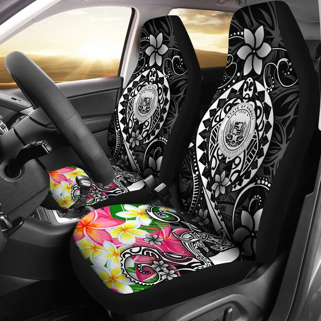 Hawaii Polynesian Car Seat Covers - Hawaii Seal With Turtle Plumeria (Black) Universal Fit Black - Polynesian Pride