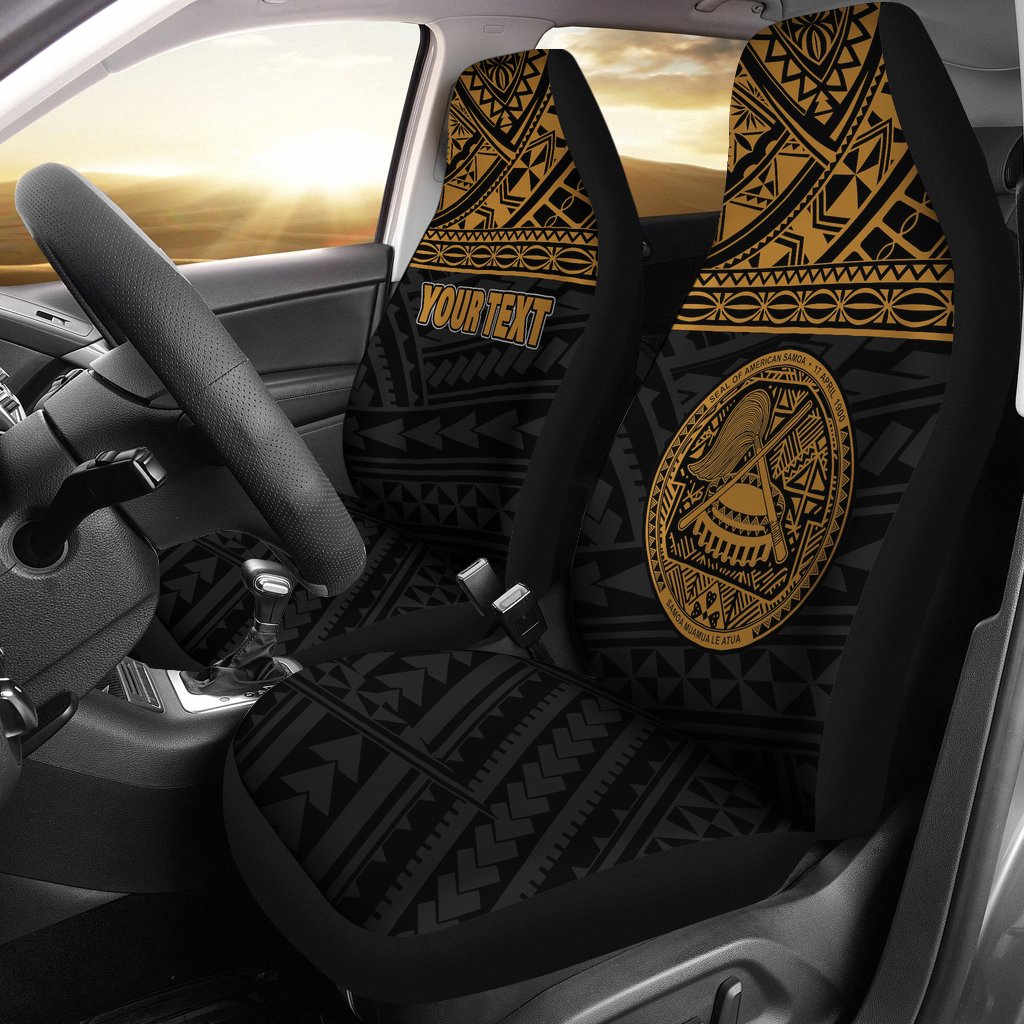 American Samoa Custom Personalised Car Seat Covers - American Samoa Seal Polynesian Gold Horizontal Universal Fit Black - Gold - Polynesian Pride