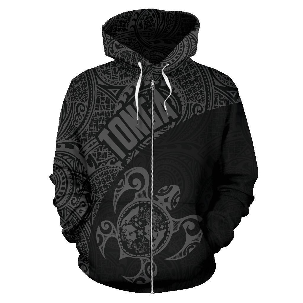 Tonga Zip up Hoodie Tonga Coat of Arms In Turtle Polynesian Tattoo 110 - Polynesian Pride