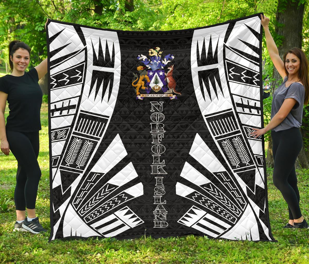 Norfolk Island Premium Quilt - Norfolk Island Coat Of Arms Polynesian White Tattoo (Black) Black - Polynesian Pride