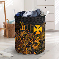 Wallis And Futuna Laundry Basket - Polynesian Turtle Hibiscus Gold Laundry Basket One Size Gold - Polynesian Pride