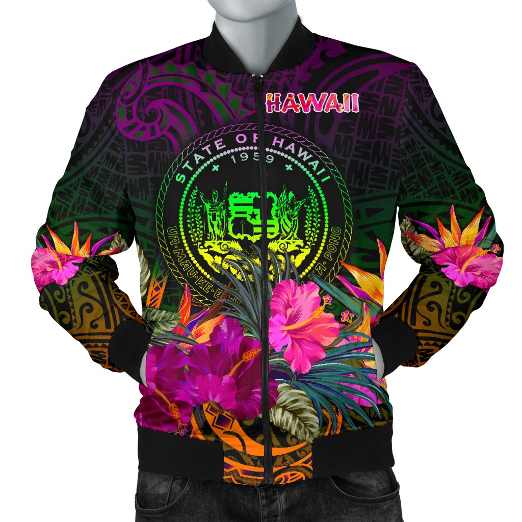 Polynesian Hawaii Men's Bomber Jacket - Summer Hibiscus Reggae - Polynesian Pride