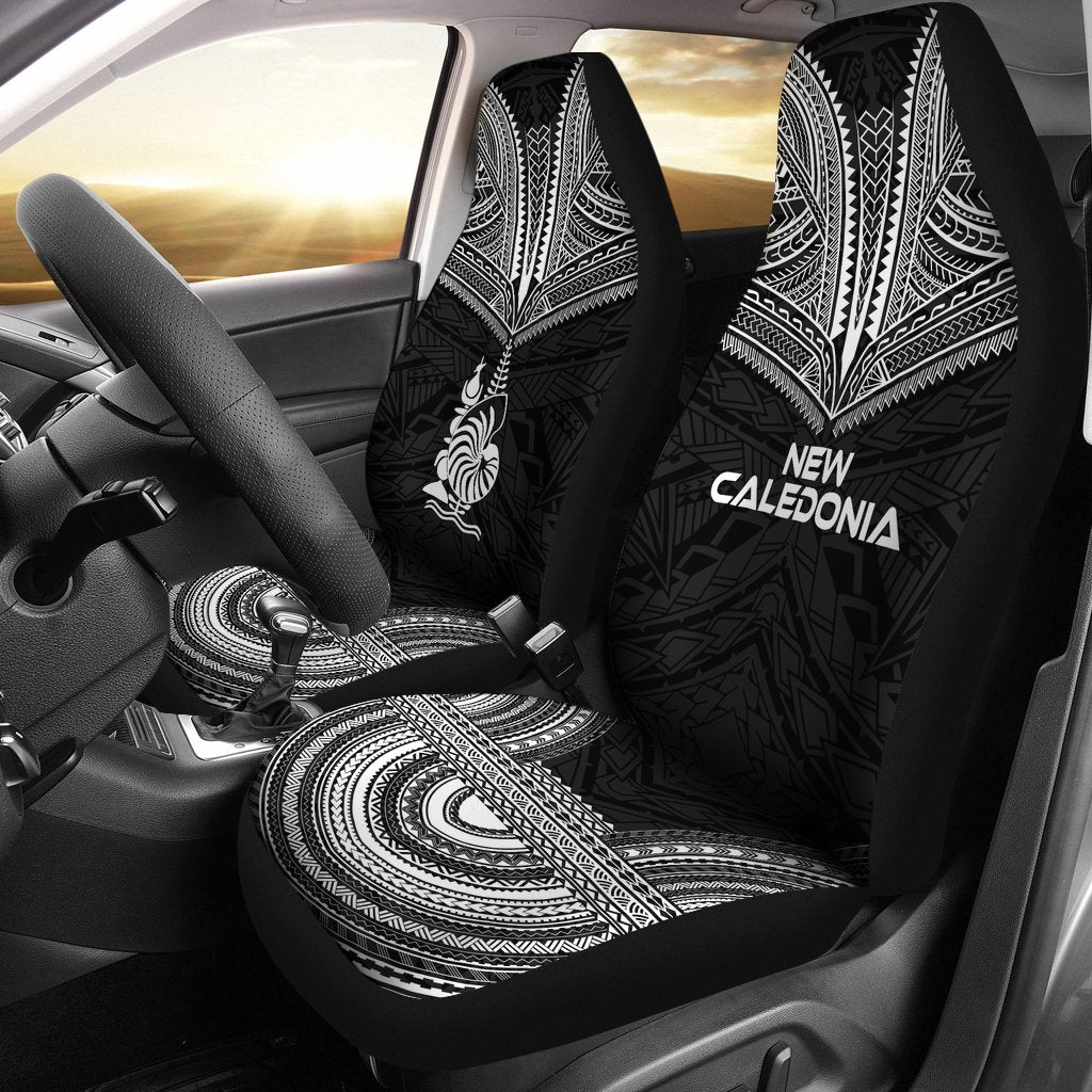 New Caledonia Car Seat Cover - New Caledonia Coat Of Arms Polynesian Chief Tattoo Black Version Universal Fit Black - Polynesian Pride