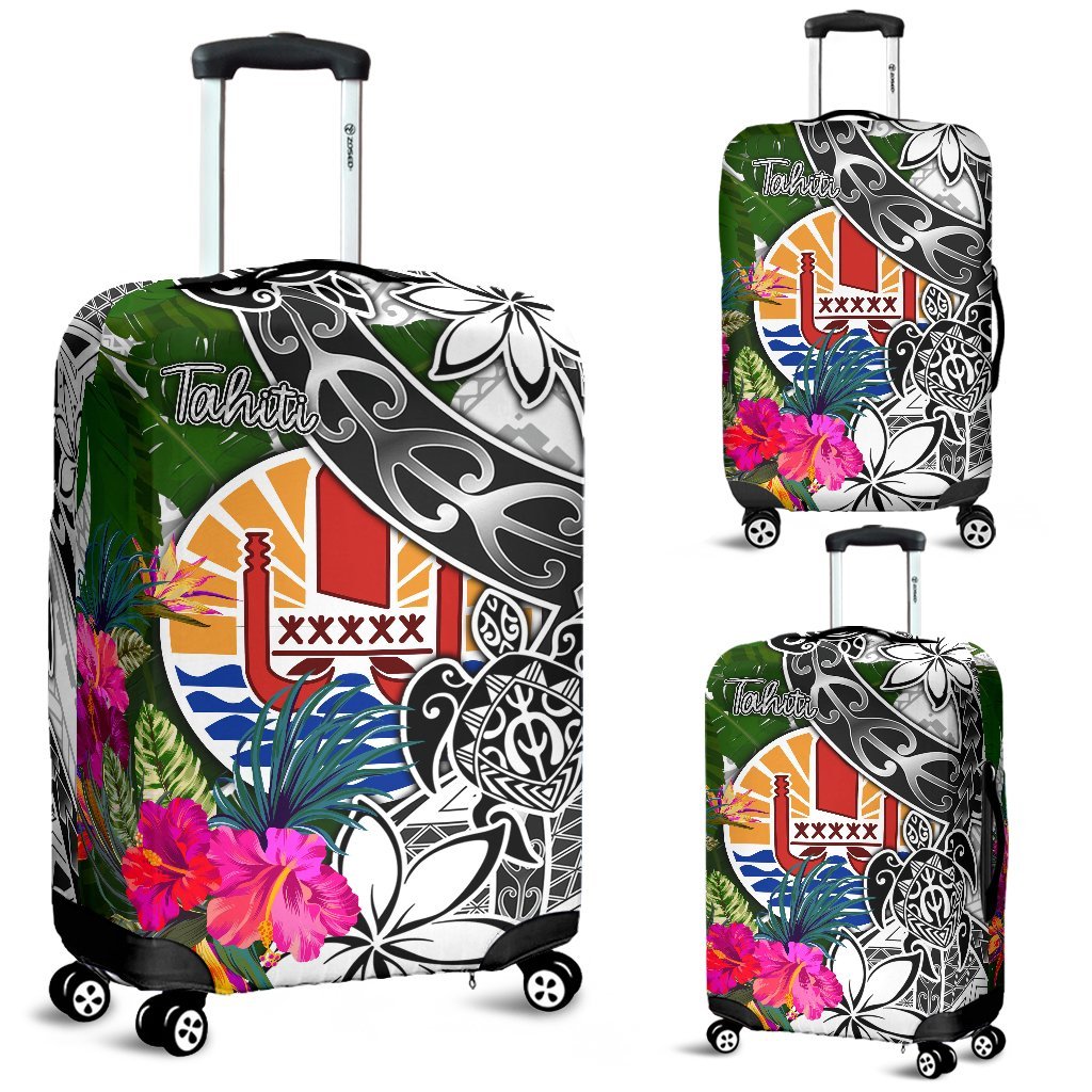 Tahiti Luggage Covers White - Turtle Plumeria Banana Leaf White - Polynesian Pride