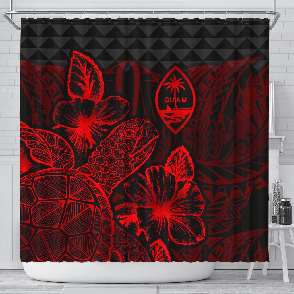 Guam Shower Curtain Turtle Hibiscus Red 177 x 172 (cm) Red - Polynesian Pride