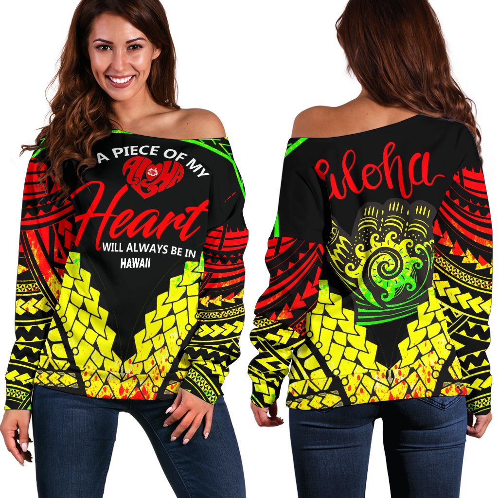 Hawaii Women's Off Shoulder Sweater - A Piece Of My Heart Art - Polynesian Pride